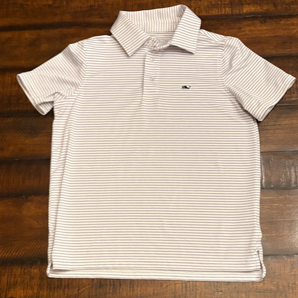 Vineyard Vines Purple and White Performance Striped Polo Shirt